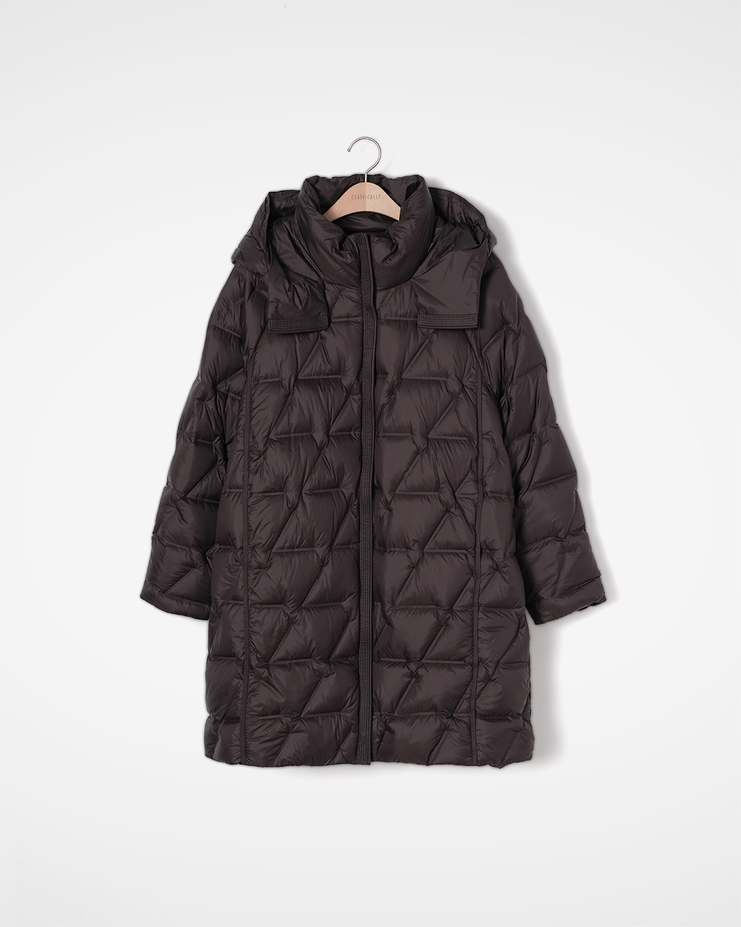 Mocha Hooded Goose Down Coat 제품 사진 1