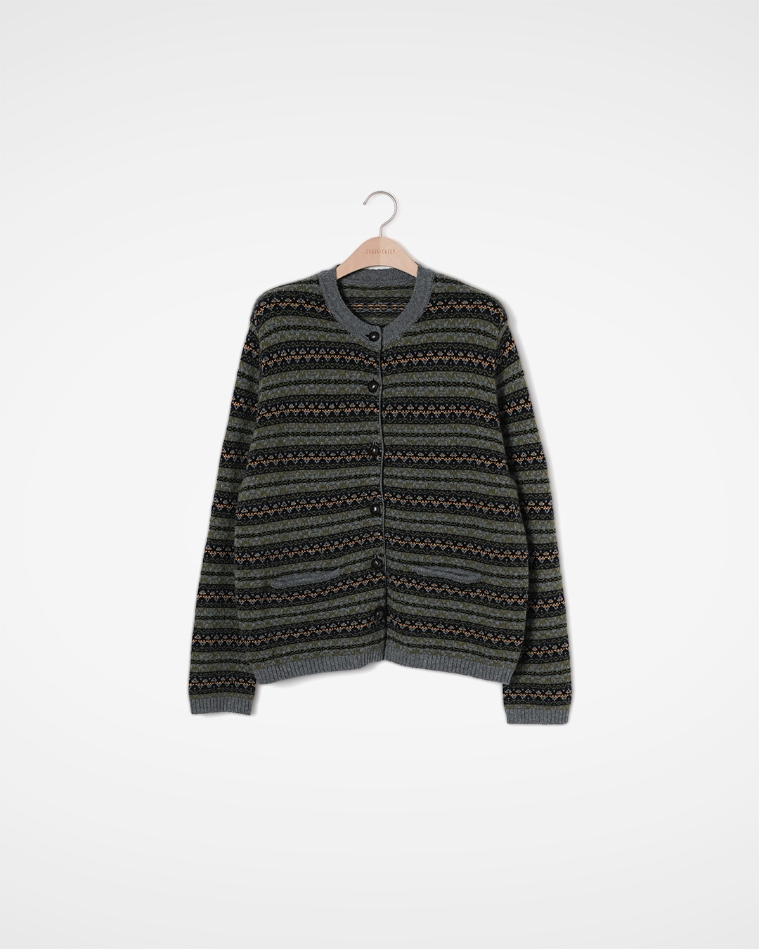 Patterned Round Neck Cardigan 제품 사진 1