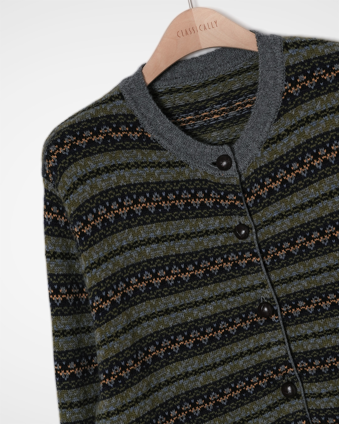 Patterned Round Neck Cardigan 제품 사진 2