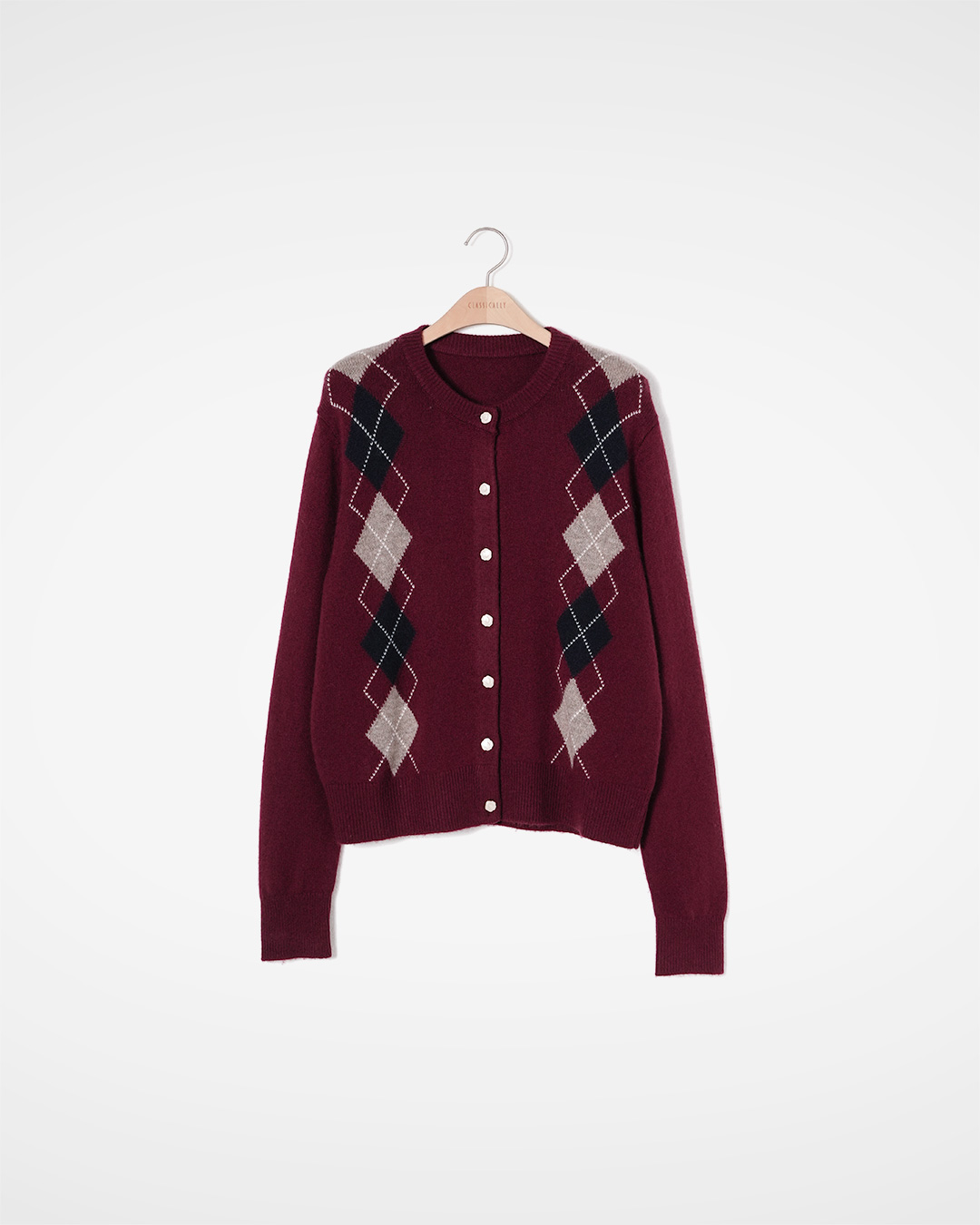 Wine Argyle Cardigan 제품 사진 1