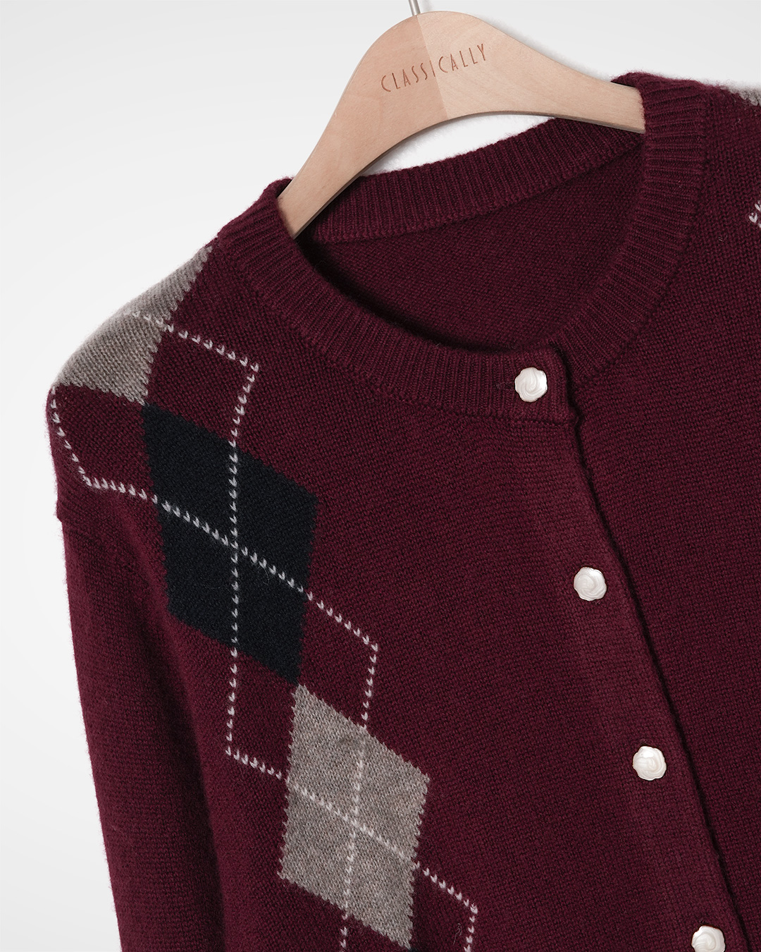 Wine Argyle Cardigan 제품 사진 2