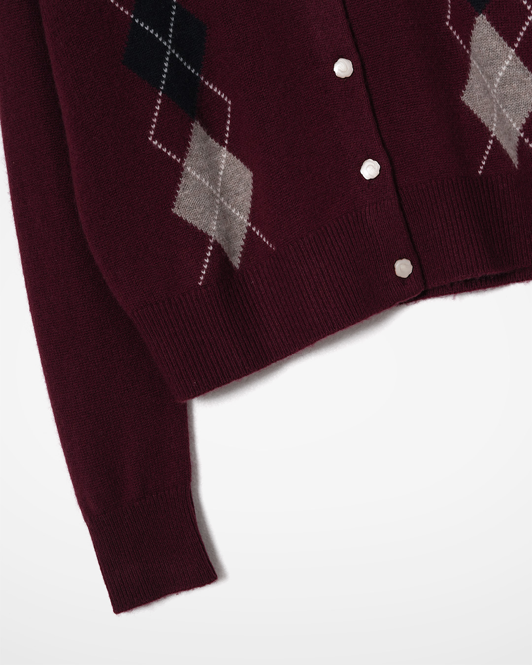 Wine Argyle Cardigan 제품 사진 3